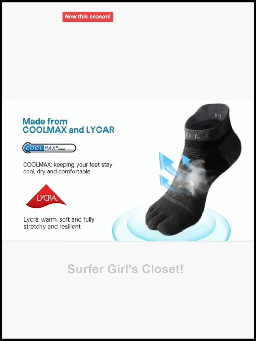 COOLMAX Five Finger Toe Socks No Show Athletic Performance 3 Pairs